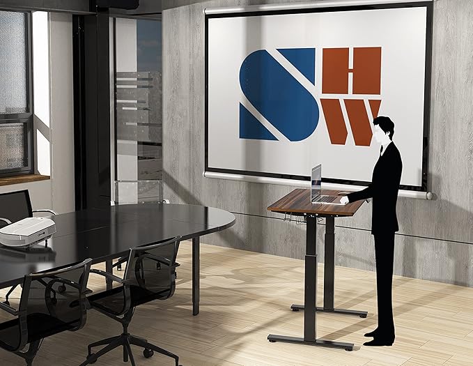 SHW 40-Inch Electric Height Adjustable Standing Desk with Drawer, Memory Preset and Cable Management Tray, Walnut