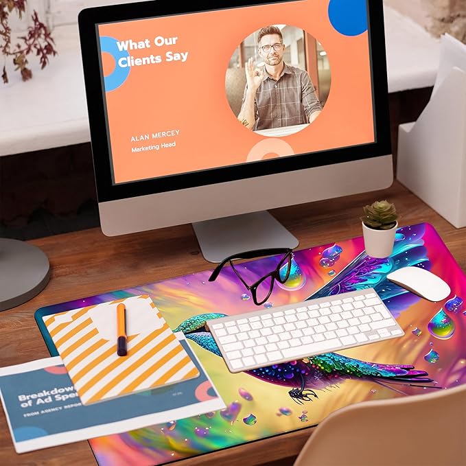Large Gaming Mouse Pad for Desk, Colorful Hummingbird Desk Mat, Bright Hummingbird Desk Pad, 31.5"x15.7" Extended Big Computer Keyboard Mouse Pad with Non-Slip Base and Stitched Edge