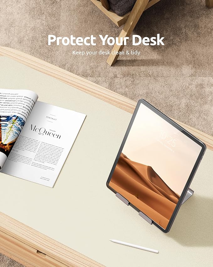 YSAGi Leather Desk Protector, Office Mat, Large Mouse Mat, Non-Slip PU Leather Blotter, Laptop Desk, Waterproof Writing Pad for Office and Home (Cream, 35.4" x 17")