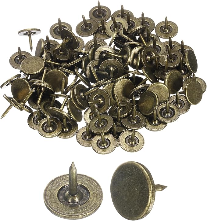 uxcell 150Pcs Upholstery Tacks, 11mmx10mm Flat Head Thumb Tack Decorative Furniture Nails Push Pins for Furniture Sofa Headboards, Bronze