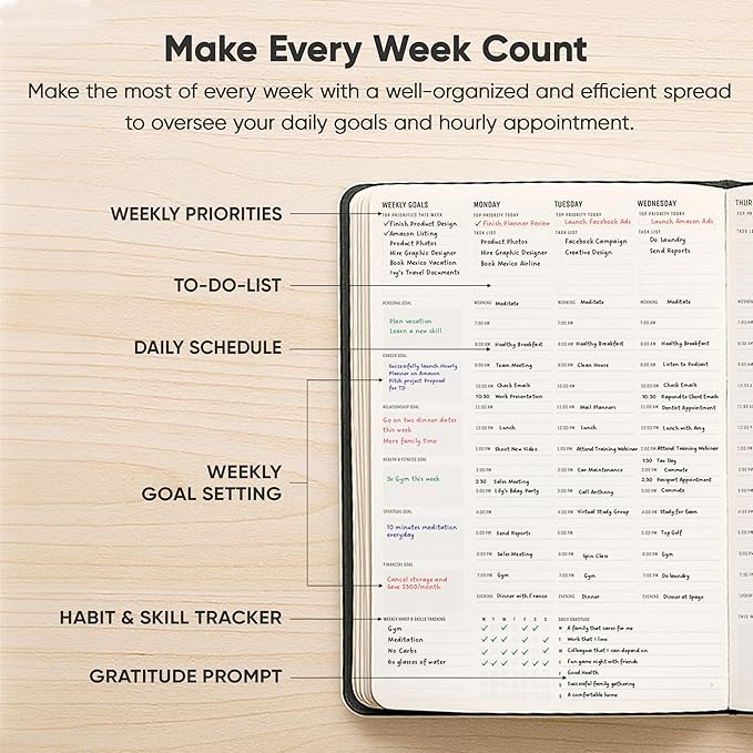 Hourly Planner & Appointment Book (8.5” x 11”) - Premium Hourly Planner with Daily Schedule & 30-Minute Time Slots for Better Time Management by PRODUCTIVITY STORE (A4, Black)