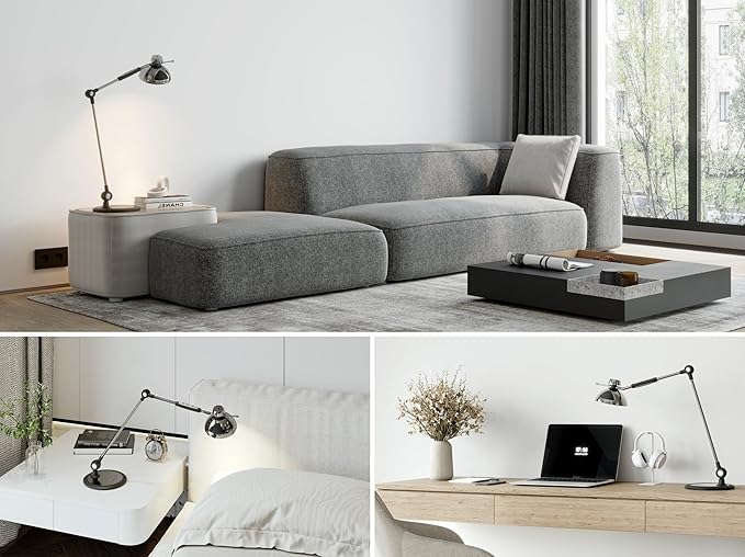 OTUS Desk Lamp for Home Office | Tall LED Architect Desk Light with Gesture Control & Touch | 1500 Lux Eye-Caring Dimmable for Study, Reading, Video Calls | 12 Levels & 3 Colors | Brass Swing Arm Lamp