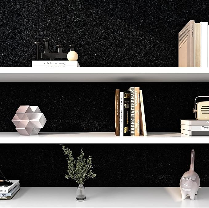 FunStick Self Adhesive Felt Fabric for Crafts - 15.8"x78.8" Velvet Fabric Roll - Soft Velvet Drawer Liners for Dresser & Jewelry Box - Black Felt Sheets - Peel & Stick Wallpaper for Cabinets & Shelves