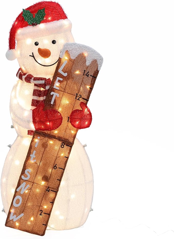 LuxenHome 3.5FT Lighted Snowman Outdoor Christmas Decorations, Light Up Snowman Holding Let It Snow Sign Christmas Decor, Xmas Decorations Outdoor, Indoor for Porch, Lawn Holiday Display