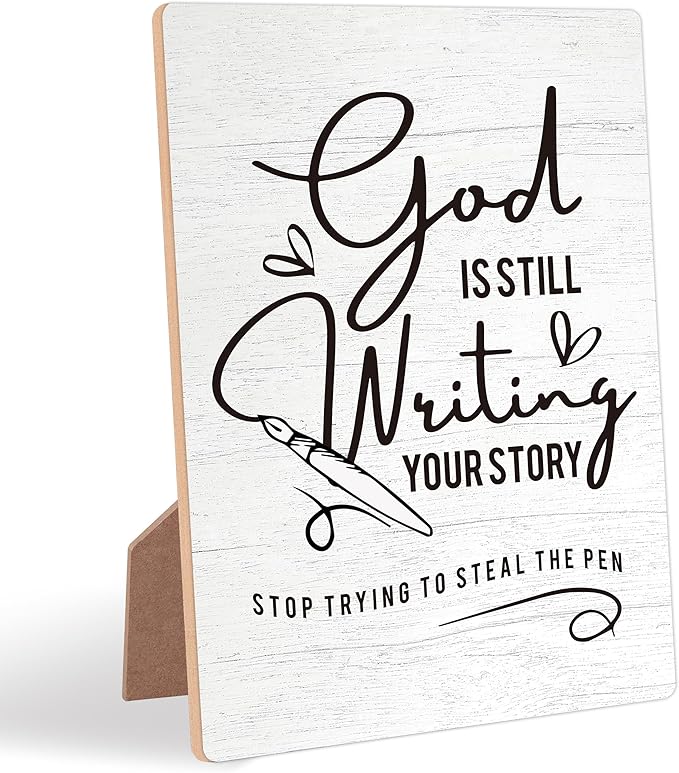 God Is Still Writing Your Story Wooden Sign with Stand, Bible Verses Decor, Christian Home Decor, Desk Signs for Office, Christian Gifts, Coworker Gifts, Encouragement Gifts for Women Men Friend,10