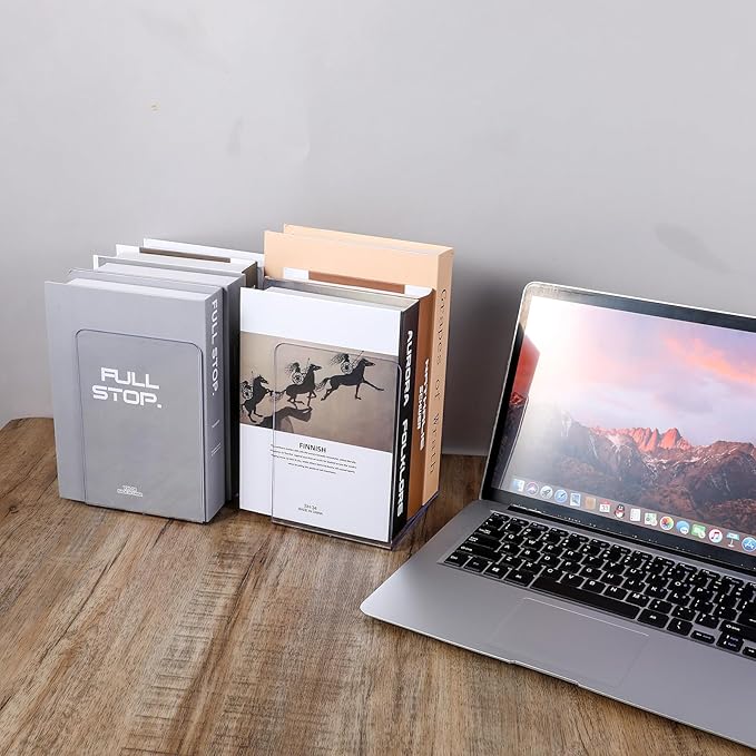 12Pcs Clear Bookends for Heavy Books,Acrylic Book Shelf Organizer for Desk,Plastic Heavy Duty Book Holders Standand Invisible Bookshelf Dividers Decorative,Suitable for Office Home Weighted Bookends