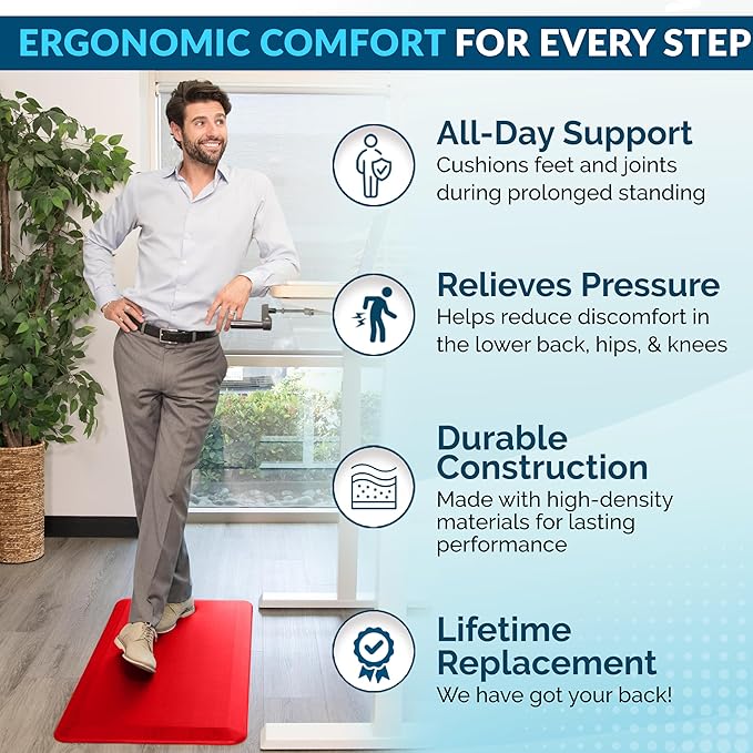 ComfiLife Anti Fatigue Floor Mat – 3/4 Inch Thick Kitchen Mats for Floor, Standing Desk Mat, Kitchen Rug – Comfort at Home, Office – Durable – Stain Resistant – Non-Slip (20" x 32", Scarlet Orange)