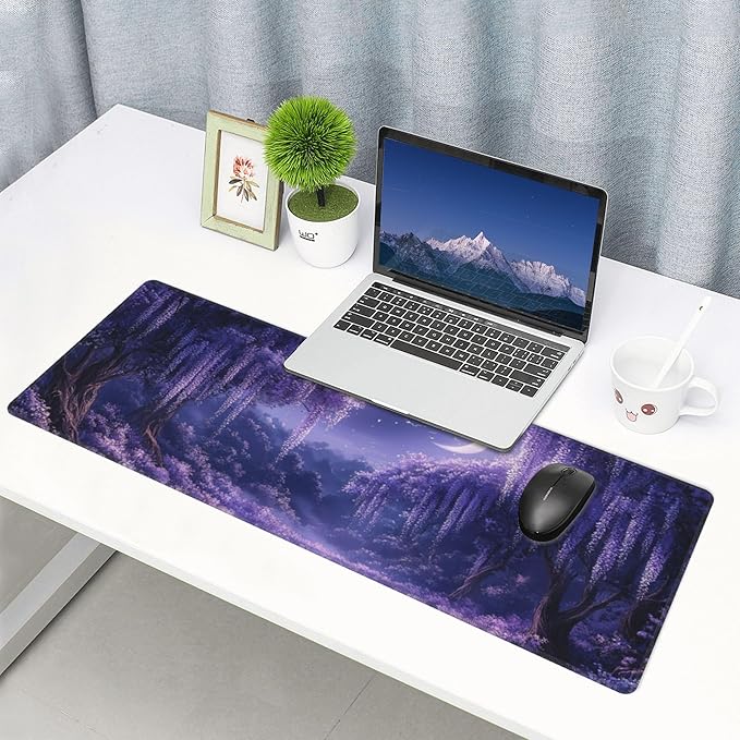 Purple Forest Desk Mat Large Gaming Mouse Pad Fantasy Forest Extended Mousepad Big in Laptop Computer Mouse Keyboard Mat for Office Desk Decor 35.5x16 in