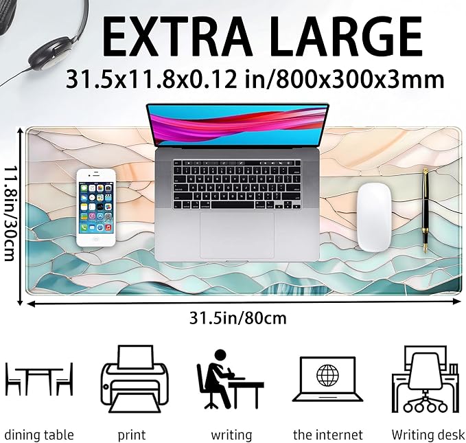 Modern Art Desk Mat Gaming Mouse Pad Stained Glass Computer Desk Pad, Large Laptop Keyboard Mat XL, Full Desktop Mat Glorious Computer Mouse Mat, Aesthetic Desk Decor Aesthetic 31.5" x 11.8"