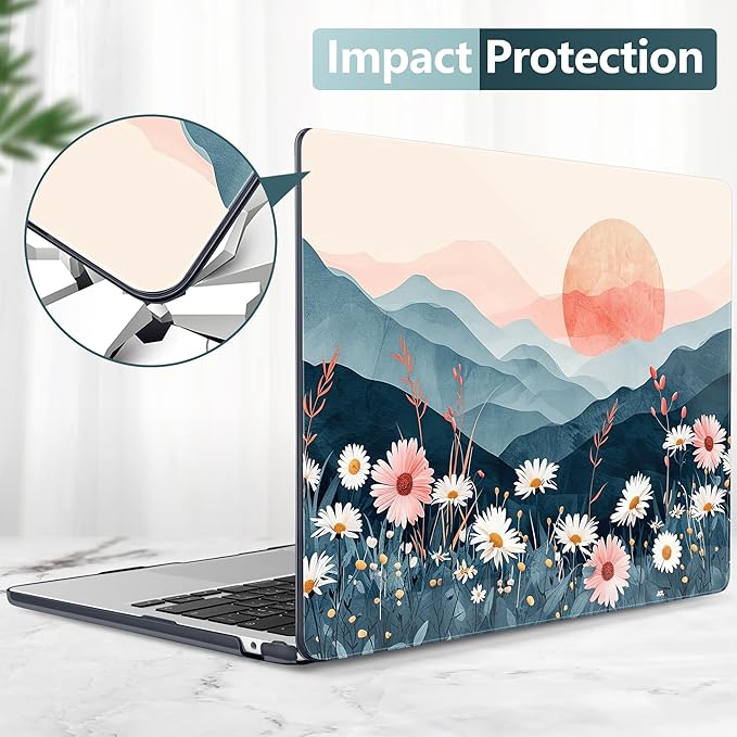 DONGKE Compatible with M4 MacBook Air 15 inch Case 2025 2024 2023 A3241 A3114 A2941 M3 M2 Liquid Retina Display Touch ID, Plastic Hard Case & Keyboard Skin & Screen Protector - Sun & Daisie
