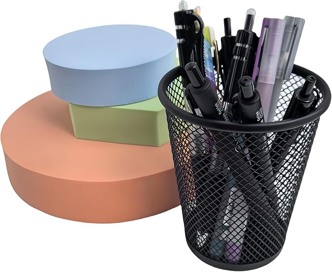 Fengtaiyuan Black Metal Mesh Pen Holder, 6-Pack Desktop Storage, Pencil Cup for Office, Desktop Organizer, Office Storage Box (T16)