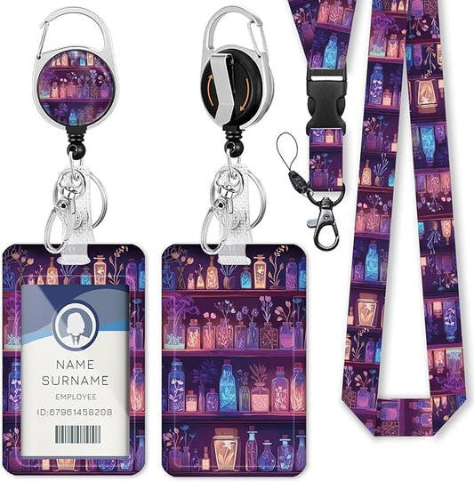 Gctriki Magic Lanyards for Id Badges, Cute Badge Holder with Retractable Badge Reel Clip, Teacher Lanyard with ID Holder Keychain Clip Name Tag ID Card Holder for Women Work Office Accessories Gift
