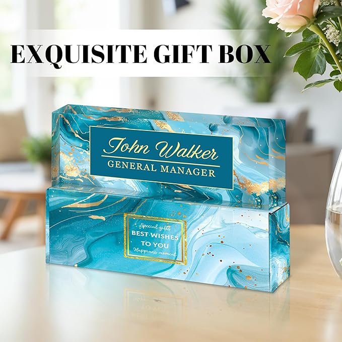 Ship Next Day Personalized Name Plate for Desk, Custom Acrylic Desk Name Sign, Office Appreciation Gifts for Women Men Coworkers Boss Teacher Employee (Blue Marble)