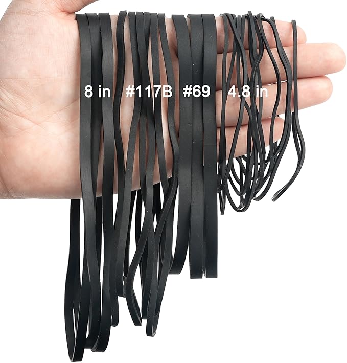 HAIDIBAO-Rubber Bands Assorted Sizes 0.5lbs large rubber bands heavy duty Elastic Bands 4 sizes black rubber band for Office supplies size#69,size#117B,size#8in,size(4-4/5" x 1/16")