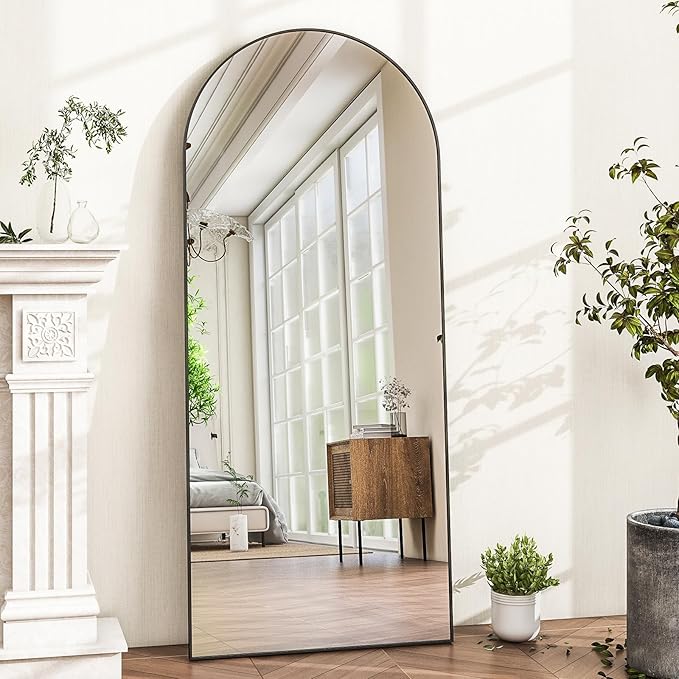 HARRITPURE Arched Full Length Mirror - 64"x21" Free Standing Leaning Mirror Hanging Mounted Aluminum Frame Modern Home Decor for Living Room, Bedroom, Cloakroom, Black