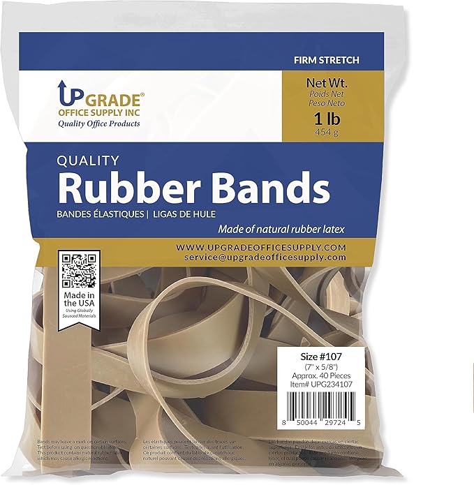 Upgrade Office Supply UPG234107 Rubber Bands, Size 107 (7 x 5/8), 40 Bands, 1 lb Bag, USA