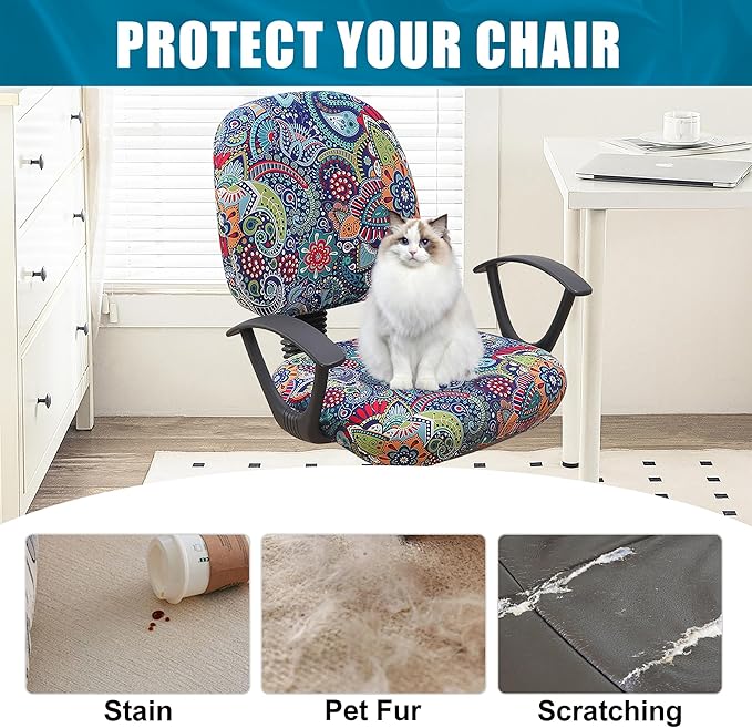 Smiry Stretch Printed Office Computer Chair Covers, Universal Washable Removable Desk Rotating Chair Slipcovers Protector, Seat + Backrest Cover - Blue Green
