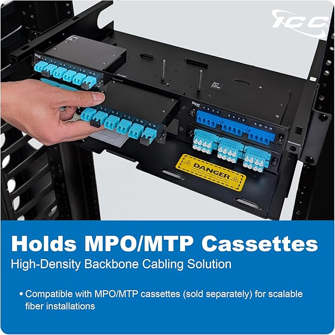 ICC 2U Fiber Optic Rack Mount Enclosure - 6 Slots for LGX Compatible Adapter Panels or Cassettes, Supports up to 144 Fibers, Fits 19-Inch Racks, Secure Fiber Management Solution, ICFORE62RM