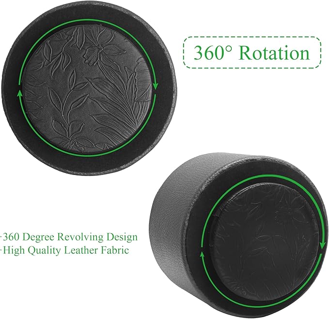 Hennaja Round Leather Art Supply Organizer,Remote Control Holder,360 Degree Spinning,Multi-Functional Pencil Holder,4 Compartments Desktop Stationary Organizer(1-Lichee Black)