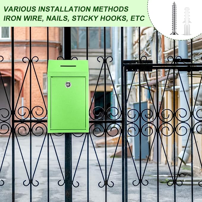 Metal Donation Cash Box Collection Safe Suggestion Box with Lock Wall Mounted Mailbox Delivery Ballot Container for Home Office Outdoor Door