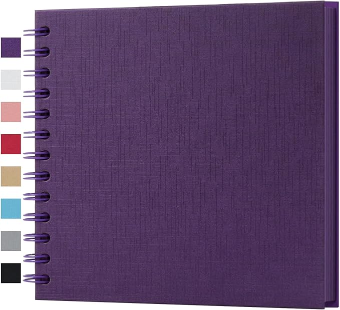 potricher 7 x 7 Inch DIY Scrapbook Album 40 Pages Hardcover Kraft Paper Scrap Book Photo Albums Memory Book for Wedding and Anniversary Family (Purple, 7 Inch)