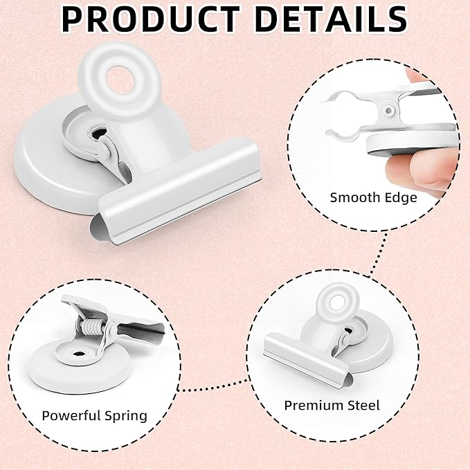 Grtard 6 Pack Magnetic Clips Heavy Duty, Magnet Clips for Fridge, Refrigerator Magnets, Strong Magnetic Clip,Scratch Free Magnets with Clip for Refrigerator, Whiteboard, Classroom, Locker(White)