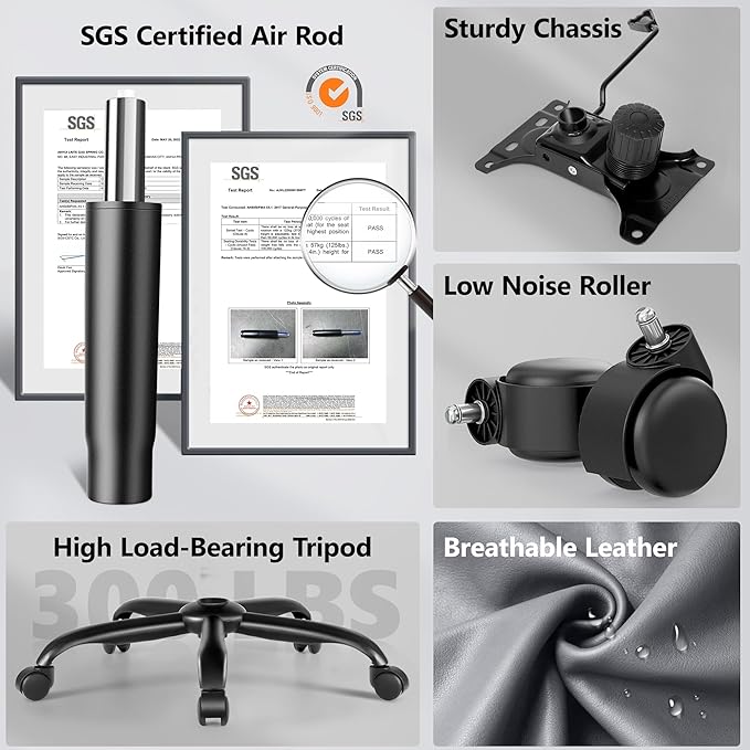 PU Leather Executive Office Chair, Ergonomic High-Back Computer & Gaming Chair with Adjustable Height, Rolling Swivel & Flip-Up Armrests, Comfy Padded Seat for Home Office-Gray