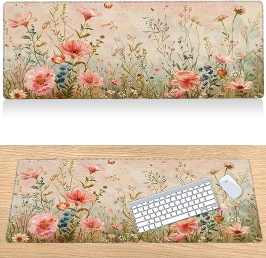 31.5”x11.8”Large Gaming Mouse Pad for Desk, Mouse Mat with Seamed Edges, Waterproof Desk Pad, Non-Slip Rubber Base, Keyboard Pad Computer Mat, Big XL Mousepad-Flower Wild Grasses