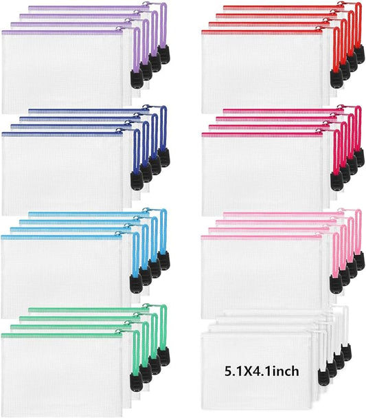 Jetec 32 Pcs Mesh Zipper Bags Toy Storage Bikini Organizer Bag Bolsas Para Guardar Trajes De Baño Waterproof Zipper Reusable Pouch Puzzle Multipurpose for Storage Office(Classic Color,5.1 x 4.1 Inch)