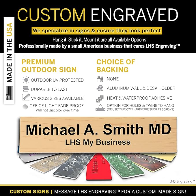 Engraved Name Plates for Door Sign Personalized Cashew Plastic Plaque with Black Letters - Made in USA 2x4 N6