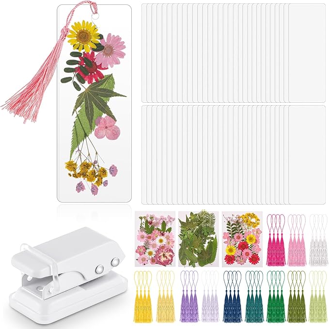 150 Pcs DIY Pressed Dried Flower Bookmark Making Kit, DIY Bookmark Bulk Thanksgiving Teacher Gifts for Reading Women Book Lovers(2 x 6 Inch,Pink)