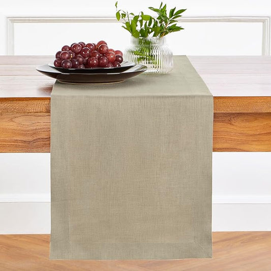 Solino Home Linen Vintage Khaki Table Runner 108 Inches Long - 100% Pure Linen 14 x 108 Inch Table Runner for Fall, Autumn, Thanksgiving - Fete