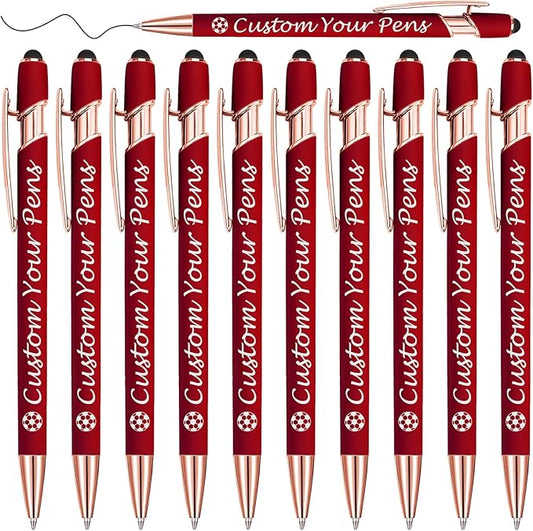 Amlion Personalized Custom Pens with Name Engraved Logo Text,10 Customized Writing Stylus Pen Promotional Item Gift for Men Women Office Business Wedding-Deep Red