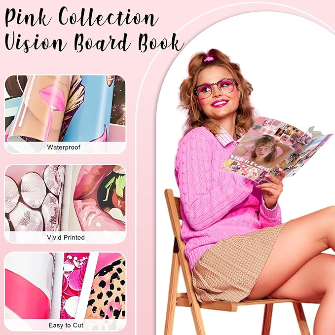 EggSun Vision Board Supplies with 1200+ Images & Quotes Collage Magazine Book, Wall Clip Art Scrapbook Journal Kit for Vision Board Making Beginners Women Men Teen Girls Coquette Room Decors (Preppy)