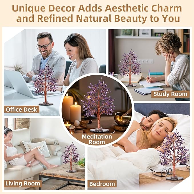 Hopeseed Amethyst Chakra Crystal Tree of Life Handmade Bonsai Healing Crystals Tree for Home, Desk, Living Room, Office Decor for Positive Energy, Good Luck Birthday Gift for Women, Mom, Men