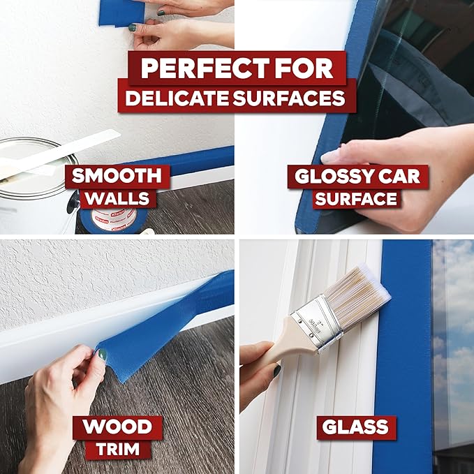 XFasten Blue Painters Tape 3/4 Inch Wide x 60 Yards 6-Pack, UV Residue-Free Blue Masking Tape for Clean Lines, Indoor and Outdoor Multi-Surface Use - Sharp Paint Lines for Walls, No Mess Easy Removal