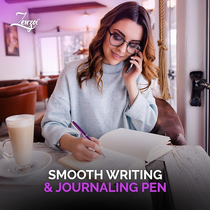 ZenZoi Purple Ballpoint Pen – Beautiful Pen w/Gold Trim. Nice, Smooth Writing Schmidt Ink Refills. Fancy, Luxury Pen Gift Set for Women, Men. Retractable, Professional, Journaling Pen