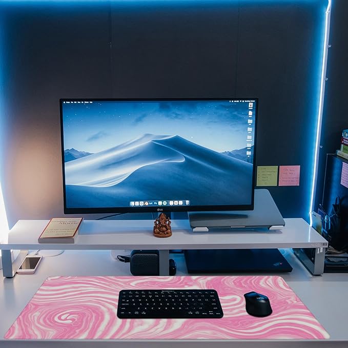 Desk Pad,Pink Marble Swirls Texture Desk Mat,Flow Liquid Waves Large Gaming Mouse Pad for Desk,Extended Big Computer Keyboard Mouse Pad with Non-Slip Base and Stitched Edge,35.4"x15.7"