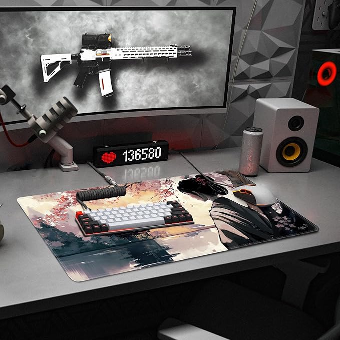 Cherry Blossom Gaming Mouse Pad Large Desk Mat Extended Keyboard Mouse Pad Pink Mousepad with Non-Slip Base and Stitched Edge Gaming Mouse Mat Desk Pad 31.5 X 15.7 in Mouse Pads for Desk Home Office