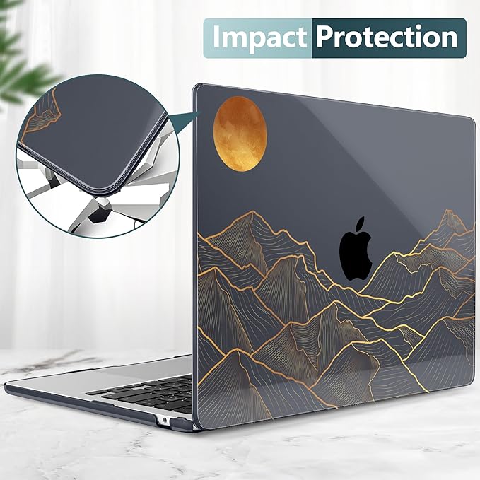 DONGKE Compatible with M4 MacBook Air 15 inch Case 2025 2024 2023 A3241 A3114 A2941 M3 M2 Liquid Retina Display Touch ID, Plastic Hard Case & Keyboard Skin & Screen Protector - Abstract Mountain