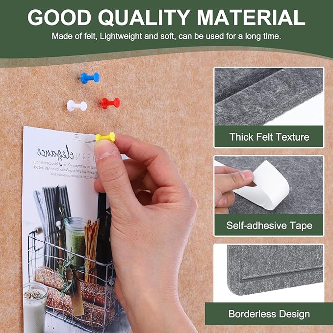 YOKIVE Felt Bulletin Board, 31.5 x 24 -Inch Foldable Decorative Pin Board Self Adhesive Felt Cork Board with 20 Pushpins, Great for Wall, Photo Display, Paste Note, Schedule(Gray)