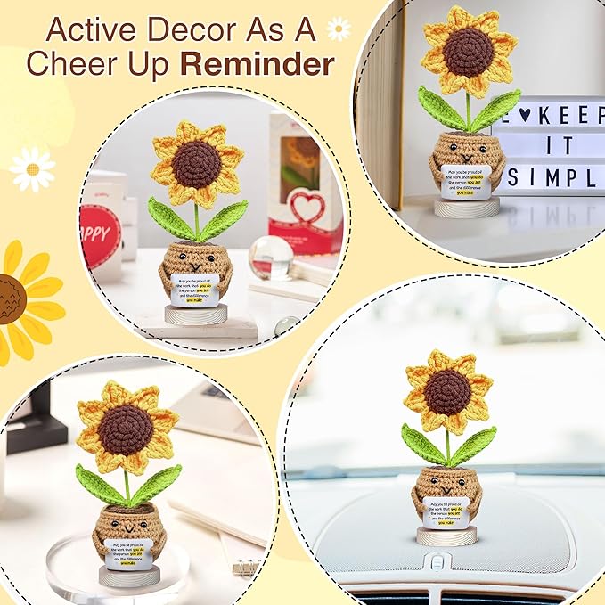 Gossby Handmade Positive Sunflower Crochet - May You Proud of The Work That You Do - Inspirational Gift for Women - Positive Energy, Apreciation, Farewell, Retirement, Goodbye Gift for Coworker