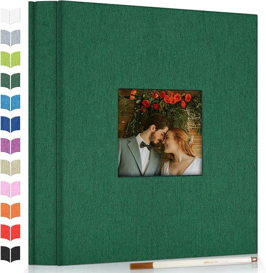 Photo Album Self Adhesive Scrapbook Album for 3x5 4x6 5x7 8x10 Pictures, 60 Pages Linen Cover with Display Window DIY Photo Book,Ideal Gifts for Family Travel Wedding Baby