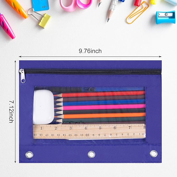 YoeeJob 60 Pack Zipper Pencil Pouch for 3 Ring Binder with Clear Window for School and Office Supplies (Blue)