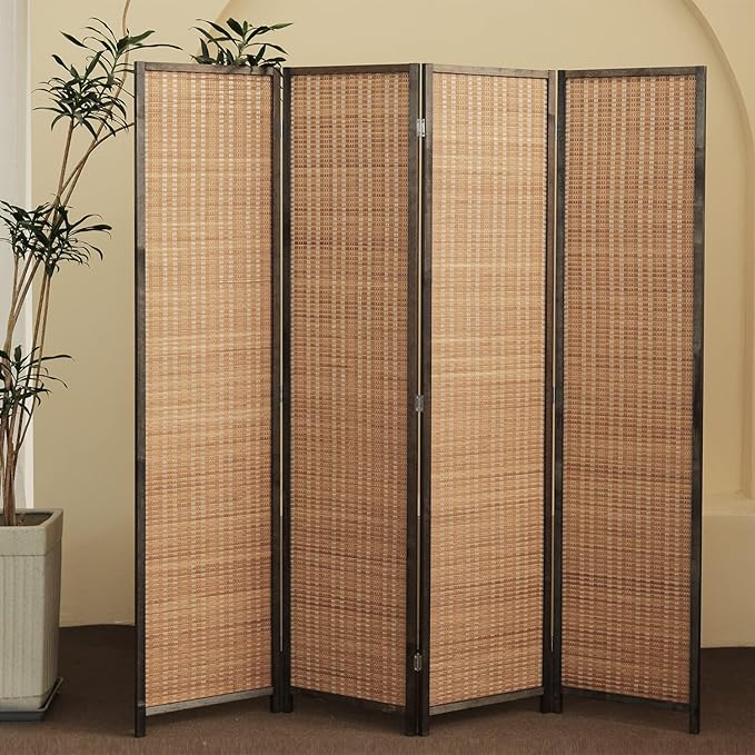 4 Panel Room Divider and Folding Screen Room Divider,Bamboo Room Divider Screen for Room Separation,67" H x 61.4" W