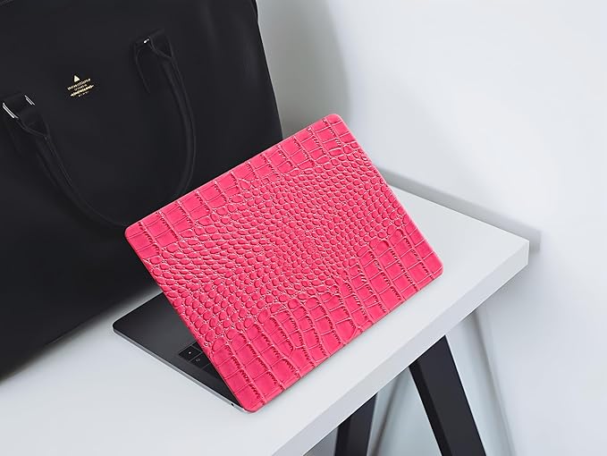 KEROM Compatible with Crocodile MacBook Air 15 Inch Case 2025 2024 2023 M4 M3 M2 A3241 A3114 A2941, Textured Elegant Luxury Aligator Skin Snakeskin PU Leather Hardshell & Keyboard Cover, Pink