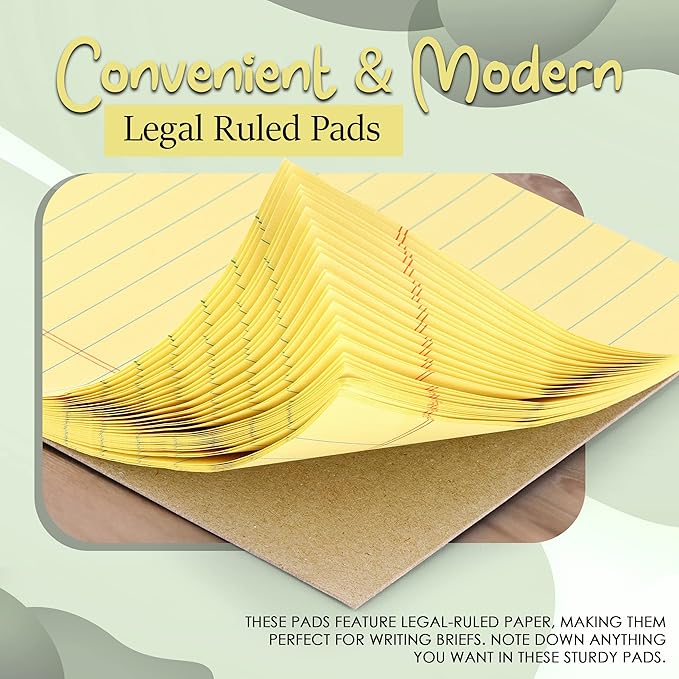 Emraw Jr. Legal pad, legal/wide Ruled Writing Pad. Perforated Edge. 5" X 8" Canary Yellow, Universal, Junior Size 50 sheets per Pad (Pack of 6)