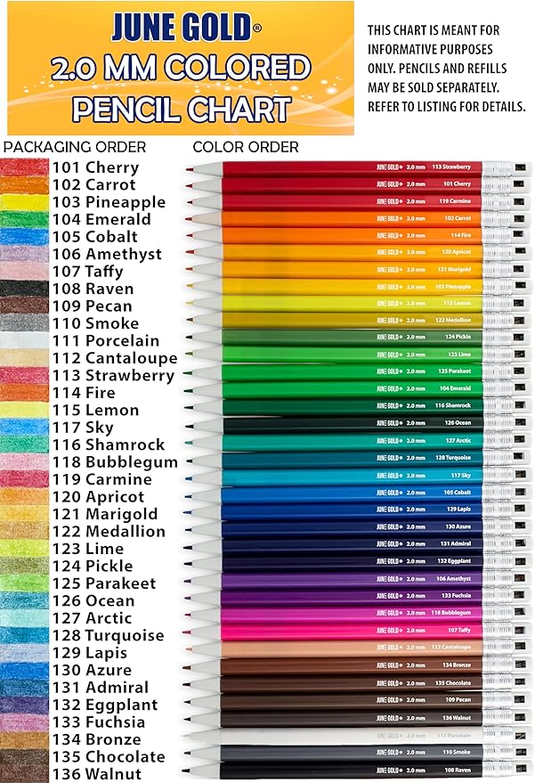 June Gold 36 Brown (Walnut #136) Colored 2.0 mm Lead Refills, Bold Thickness for Heavy Use, Break Resistant with a Convenient Dispenser