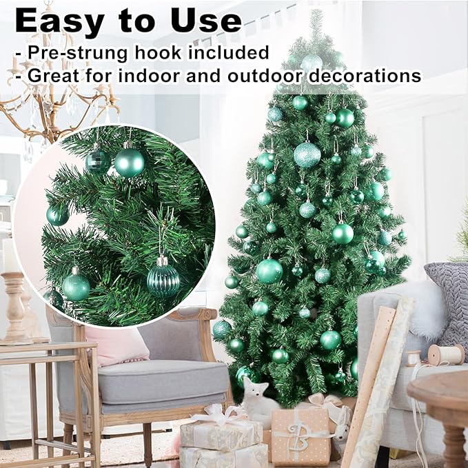 Teal 1.6" Small Christmas Balls Christmas Tree Decoration Ornaments Shatterproof Hanging Balls for Birthday Halloween Holiday Wedding Decorations Set of 12pcs