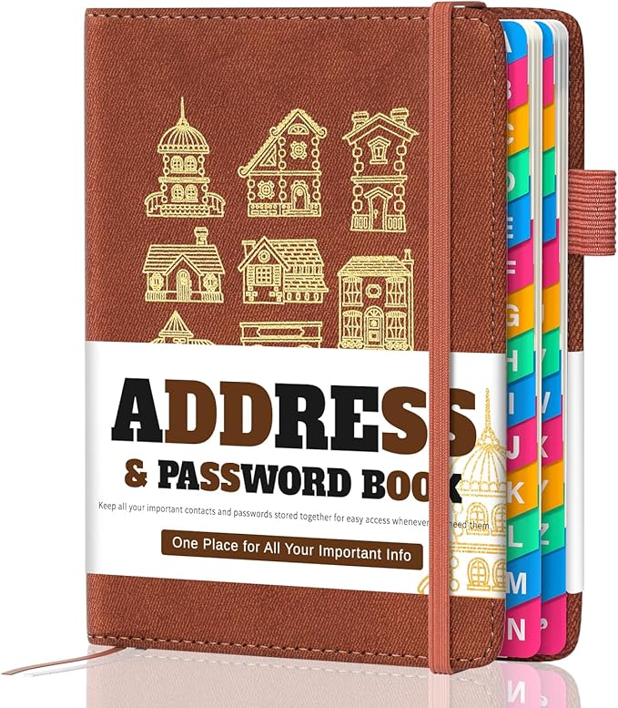 Address Book with Colorful Alphabetical Tabs (4.7" X 6.2") – Telephone Address Contact Book for Seniors, Address Book with Space for Website Address and Internet Passwords (Sienna)